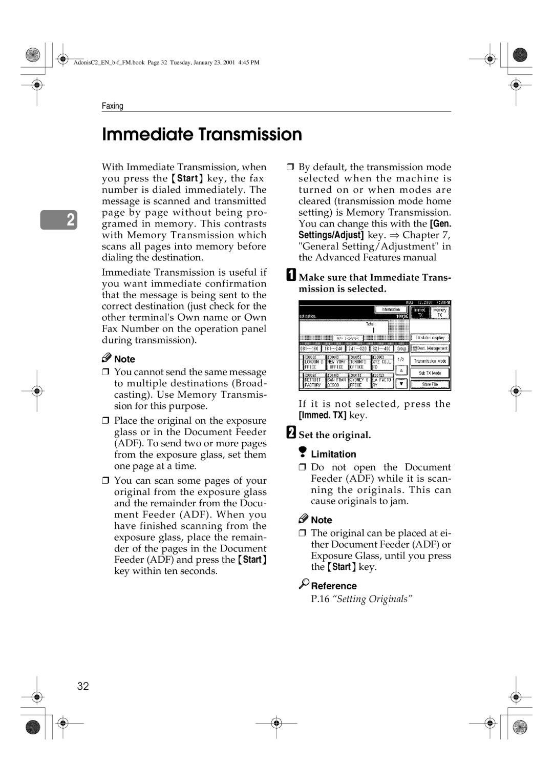 Savin 1045 manual Immediate Transmission, Make sure that Immediate Trans- mission is selected 