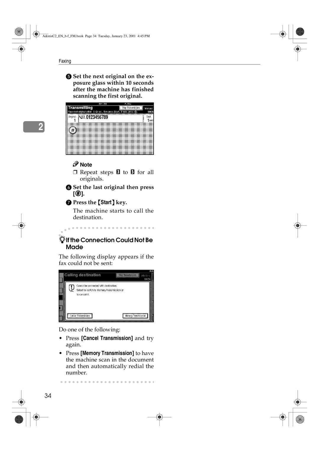 Savin 1045 manual If the Connection Could Not Be Made, Set the last original then press # Press the Start key 