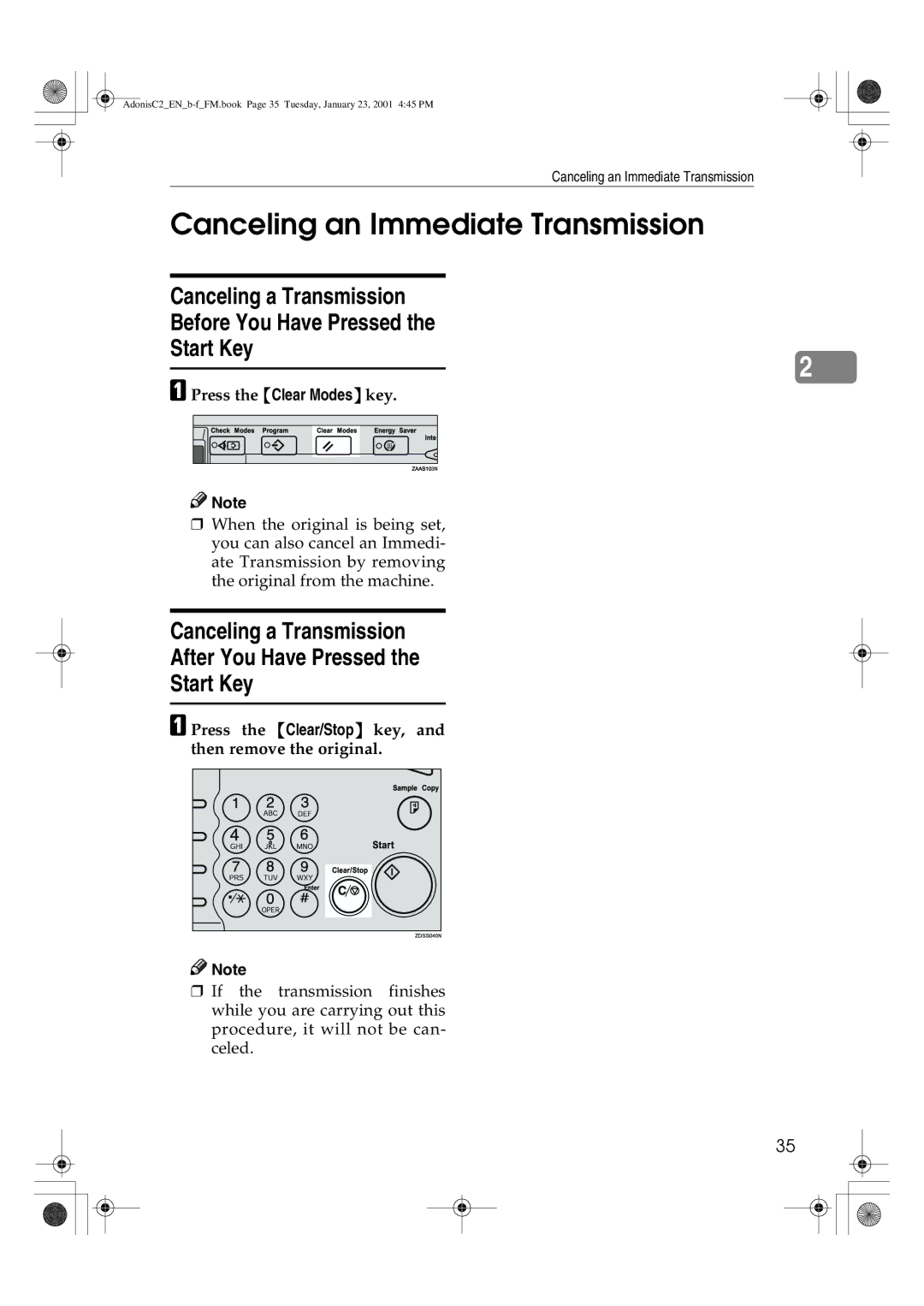 Savin 1045 manual Canceling an Immediate Transmission, Canceling a Transmission Before You Have Pressed Start Key 