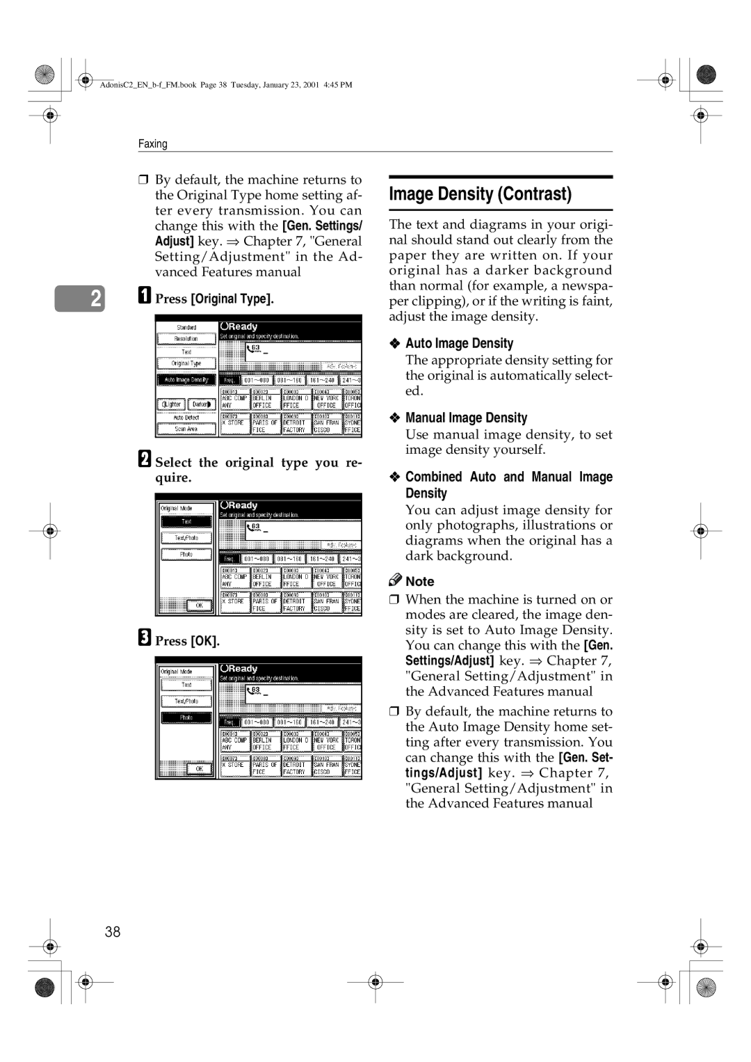 Savin 1045 Image Density Contrast, Auto Image Density, Combined Auto and Manual Image Density, Press Original Type 