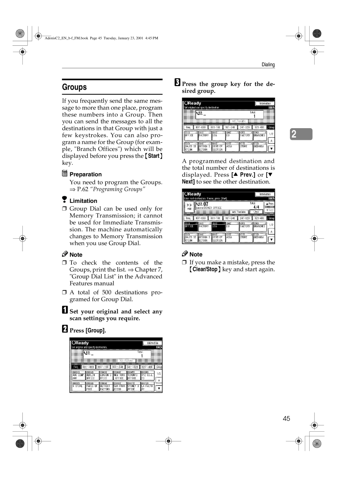 Savin 1045 manual Groups 