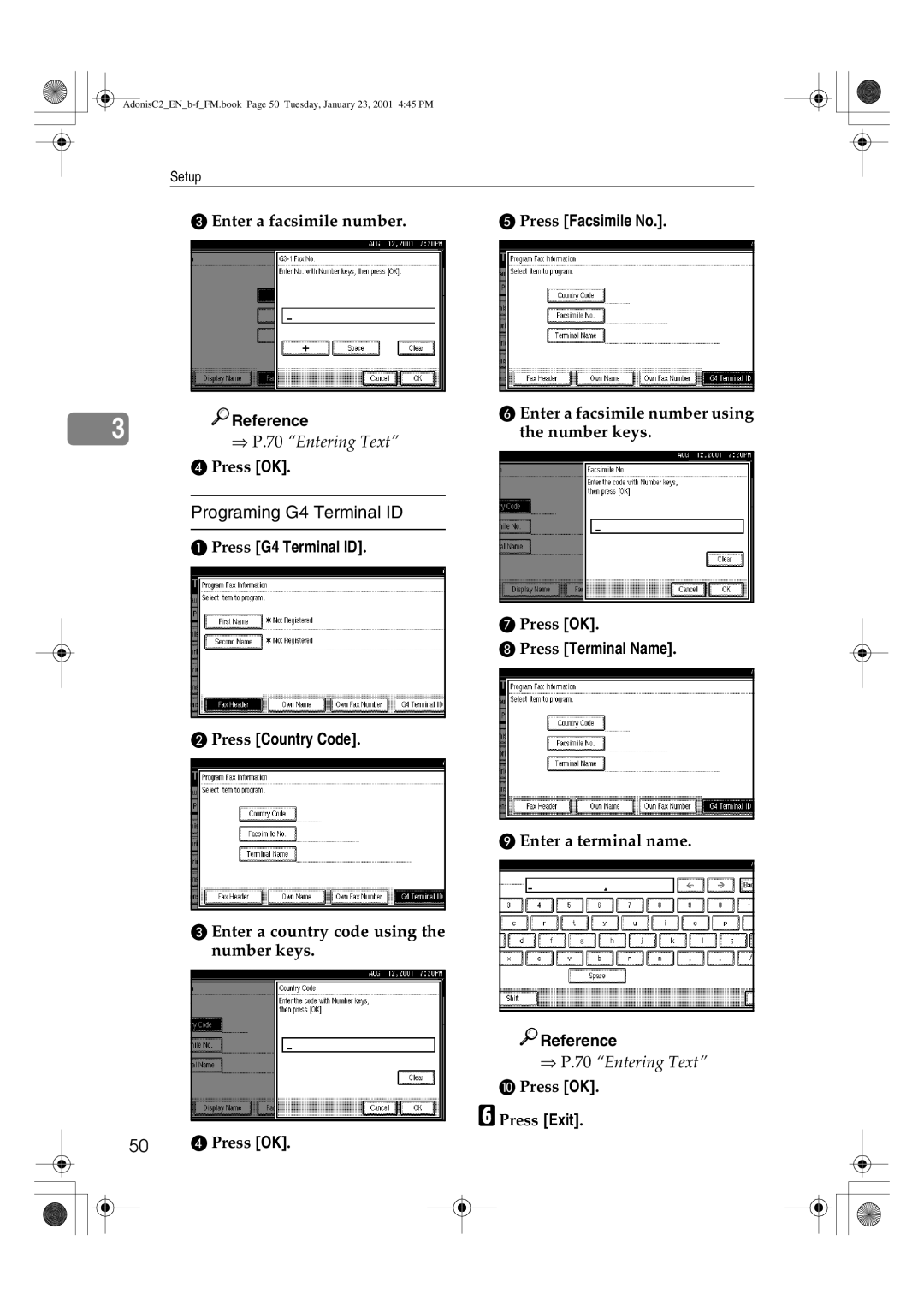 Savin 1045 Programing G4 Terminal ID, Press G4 Terminal ID Press Country Code, Press Facsimile No, Press Terminal Name 