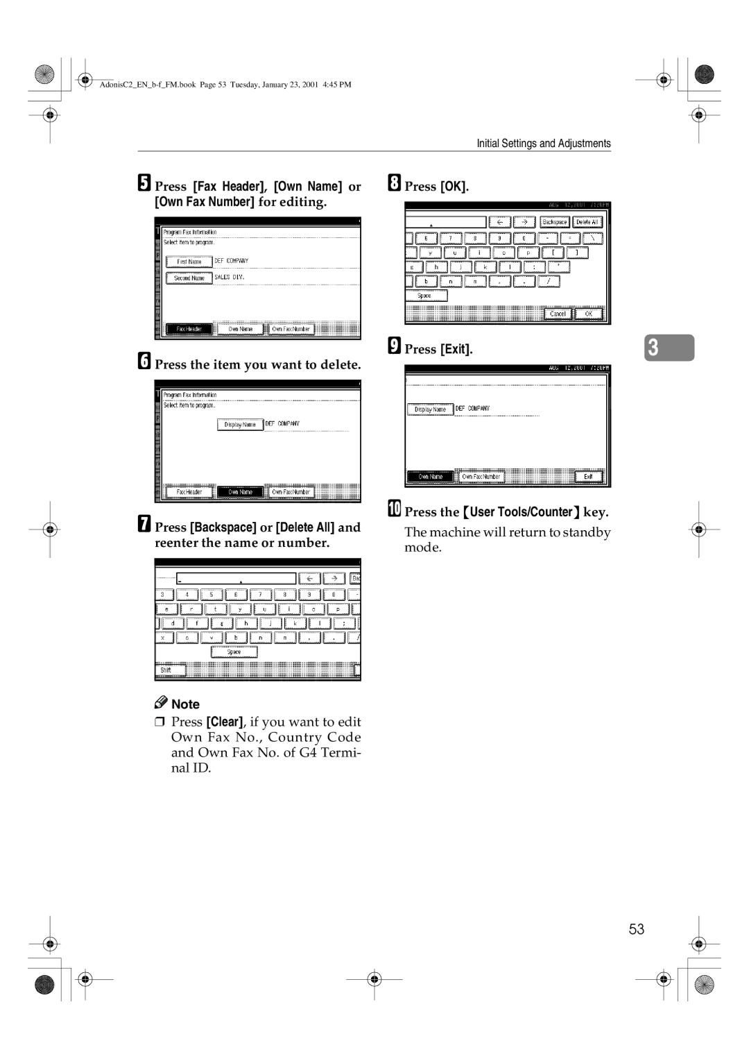 Savin 1045 manual Press the item you want to delete, Press Backspace or Delete All and reenter the name or number 