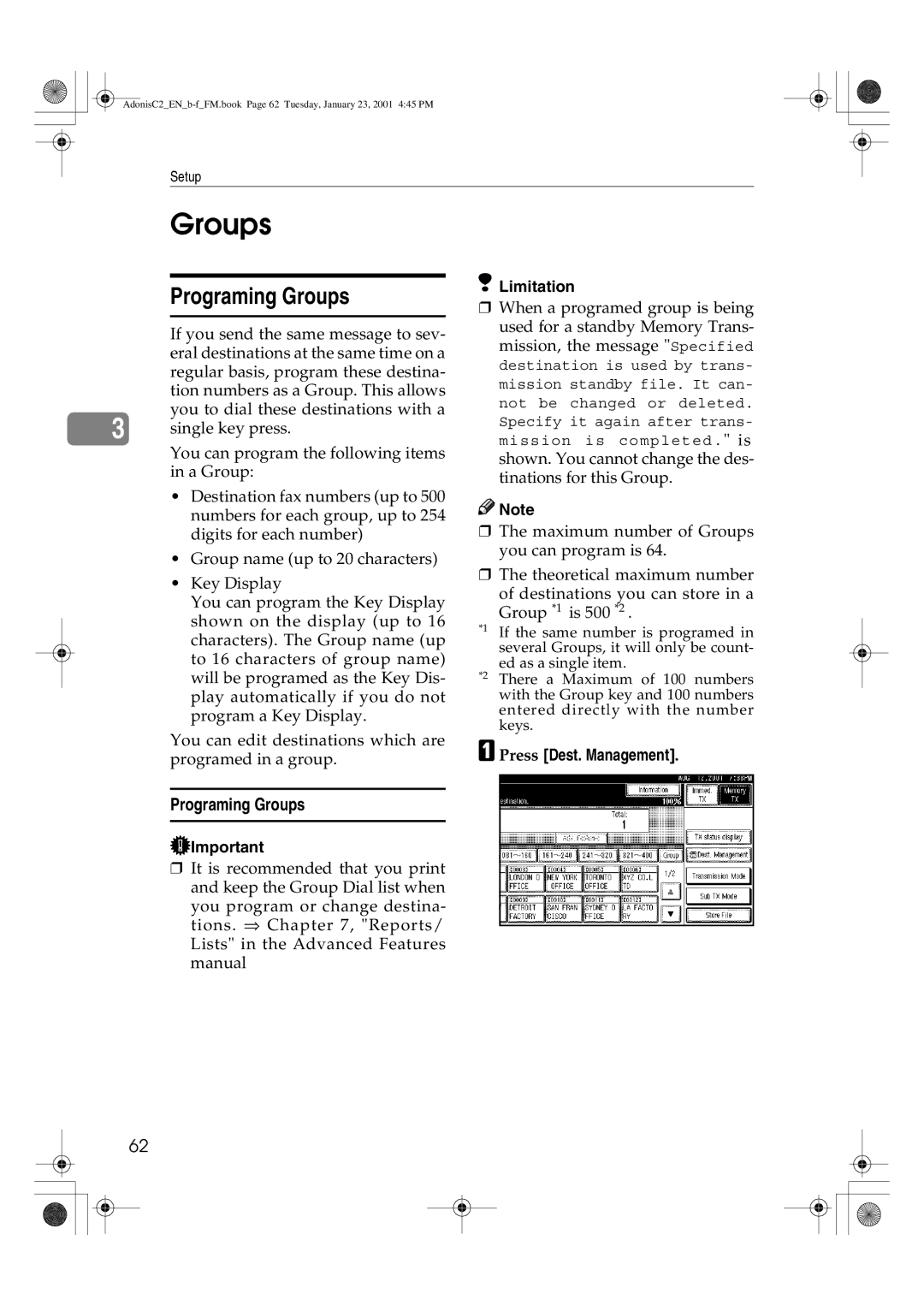 Savin 1045 manual Programing Groups 