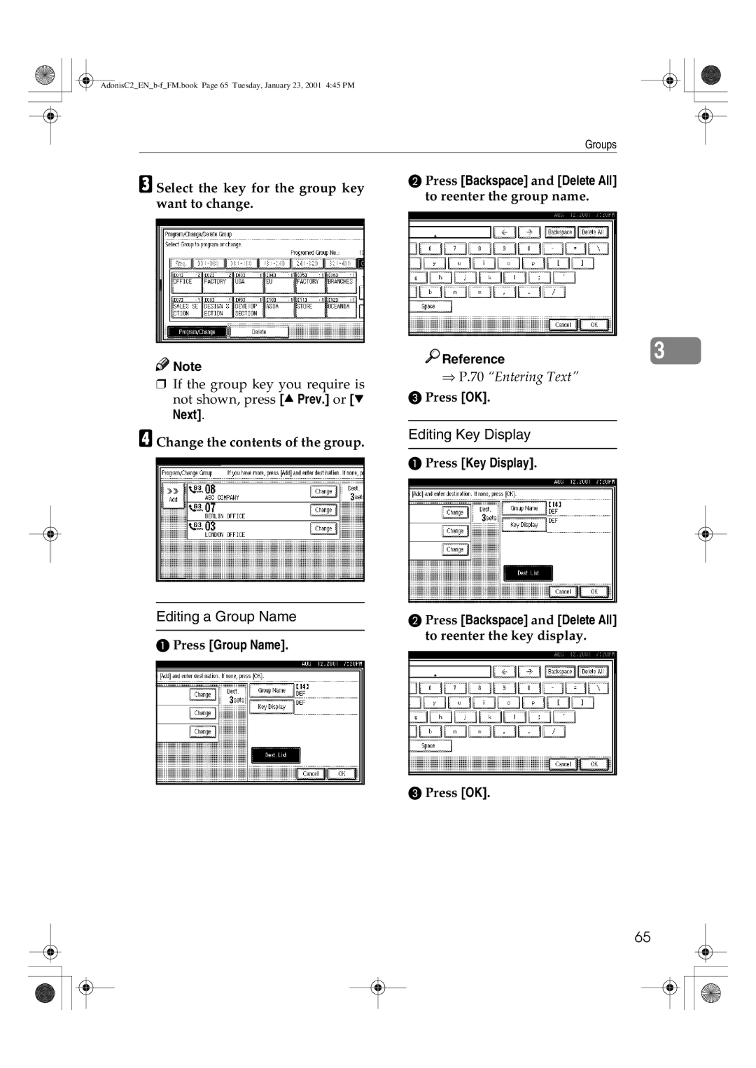 Savin 1045 manual Editing Key Display, Editing a Group Name, Press Group Name 