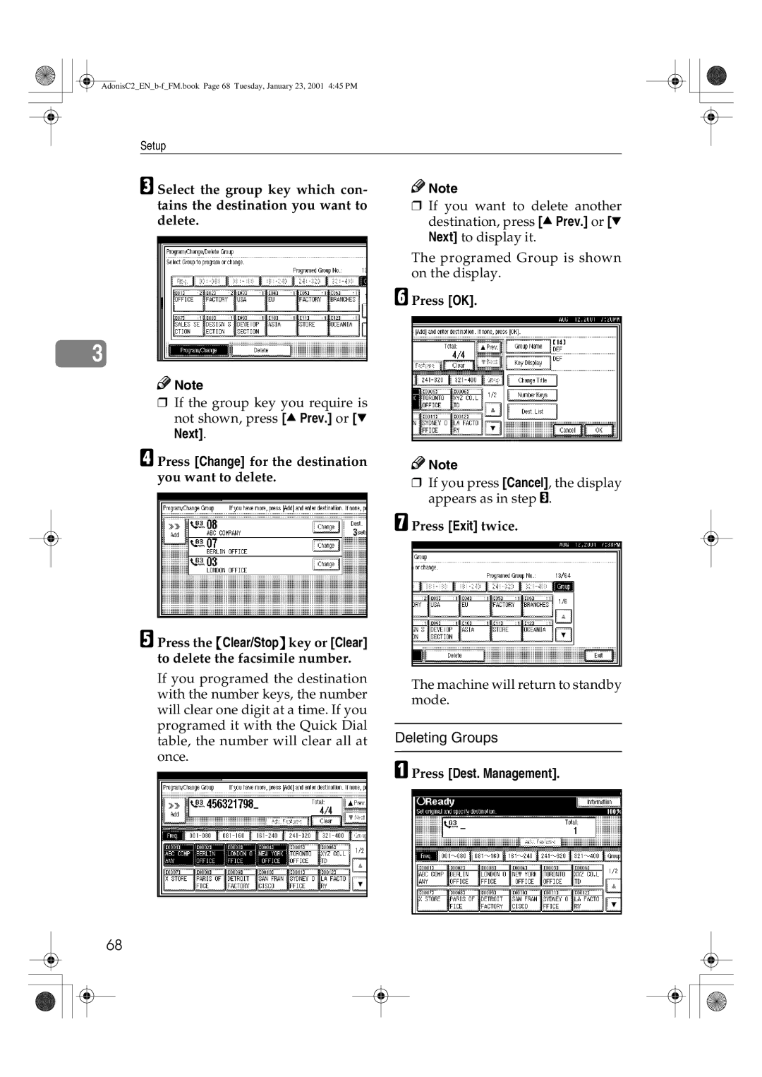 Savin 1045 manual Deleting Groups, Press Change for the destination you want to delete 