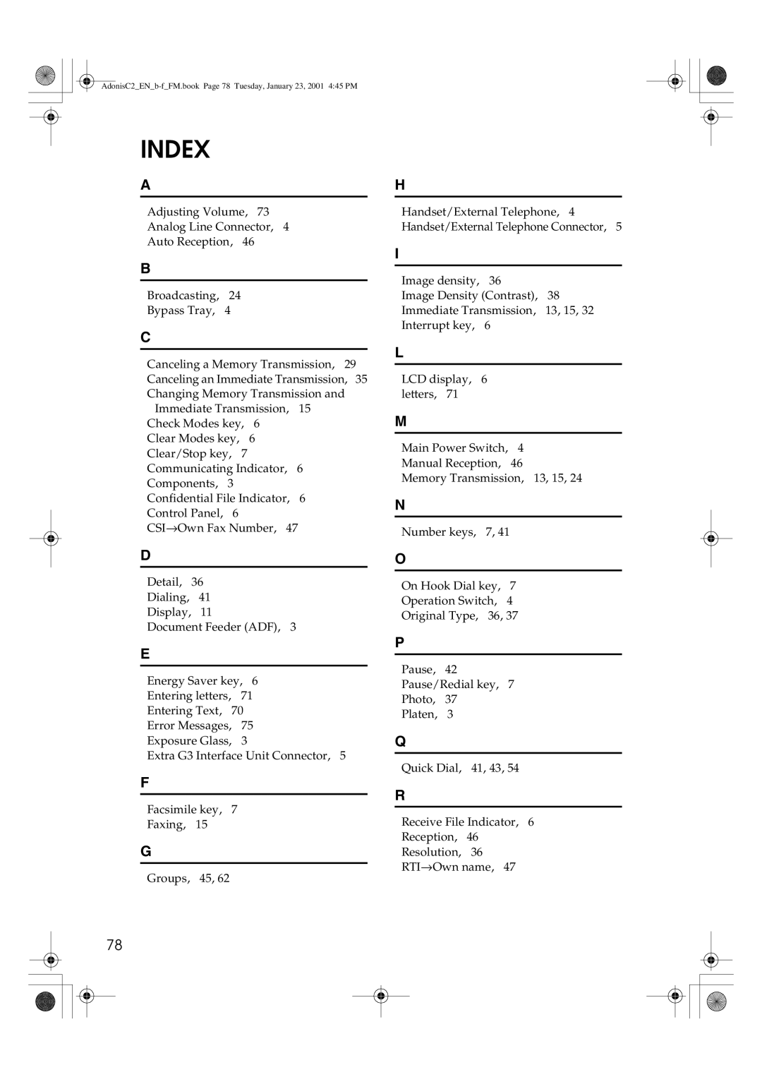 Savin 1045 manual Index 