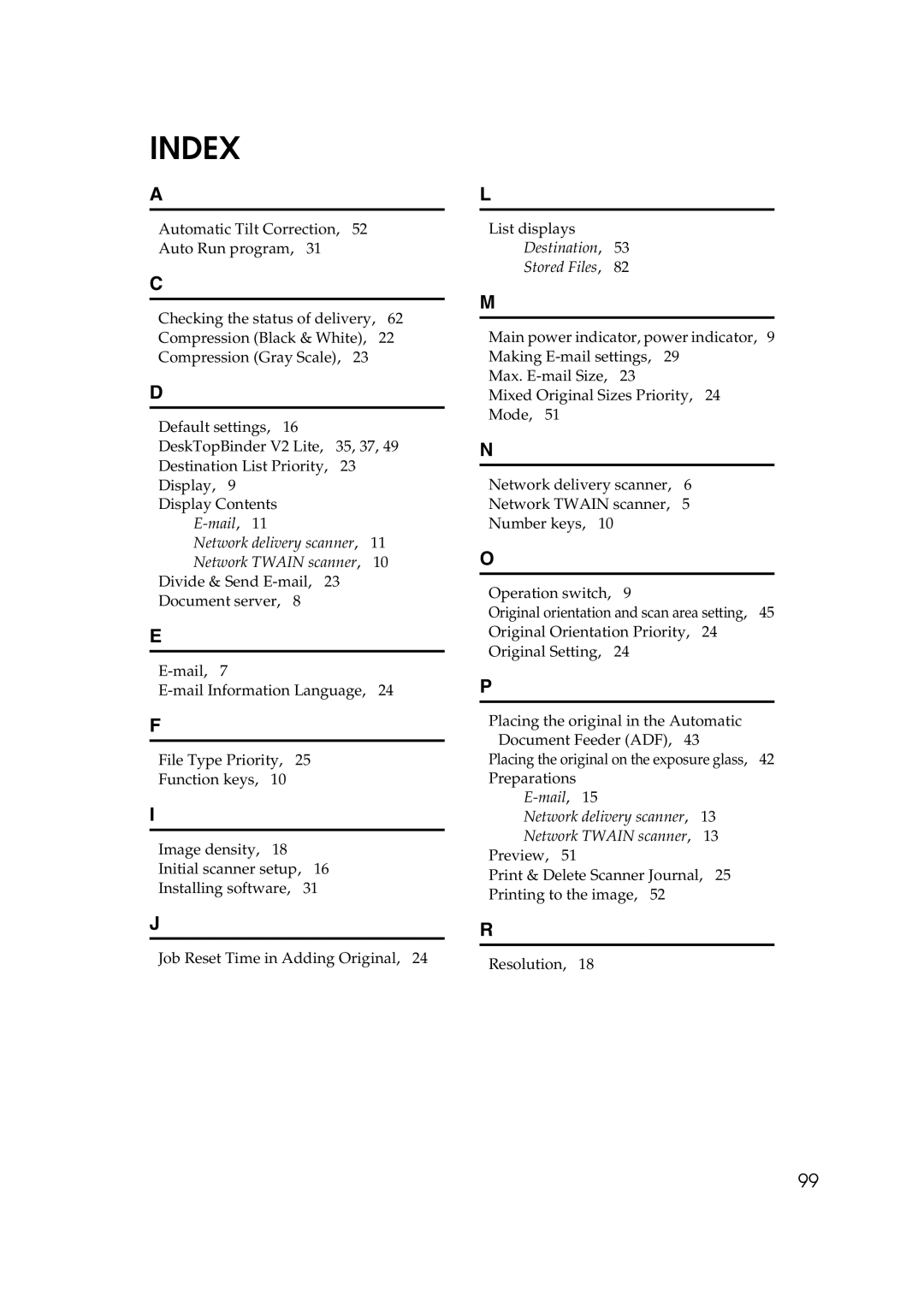 Savin 1075 appendix Index 