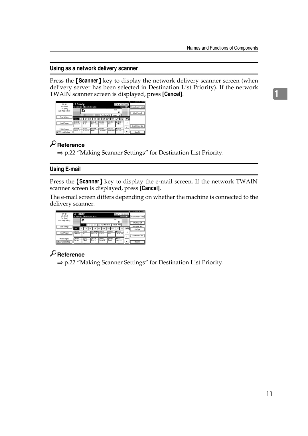 Savin 1075 appendix Using as a network delivery scanner, Using E-mail 