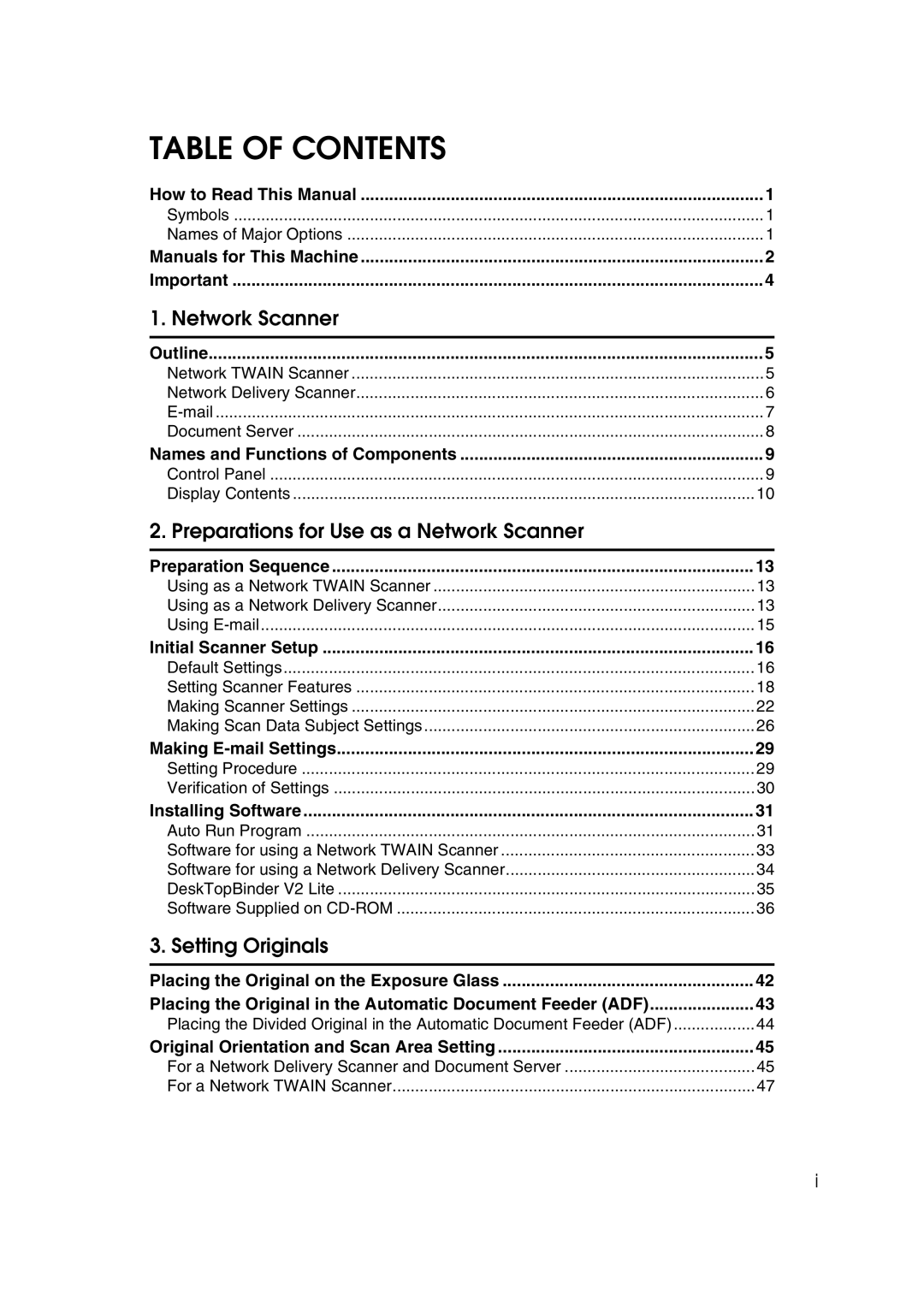 Savin 1075 appendix Table of Contents 