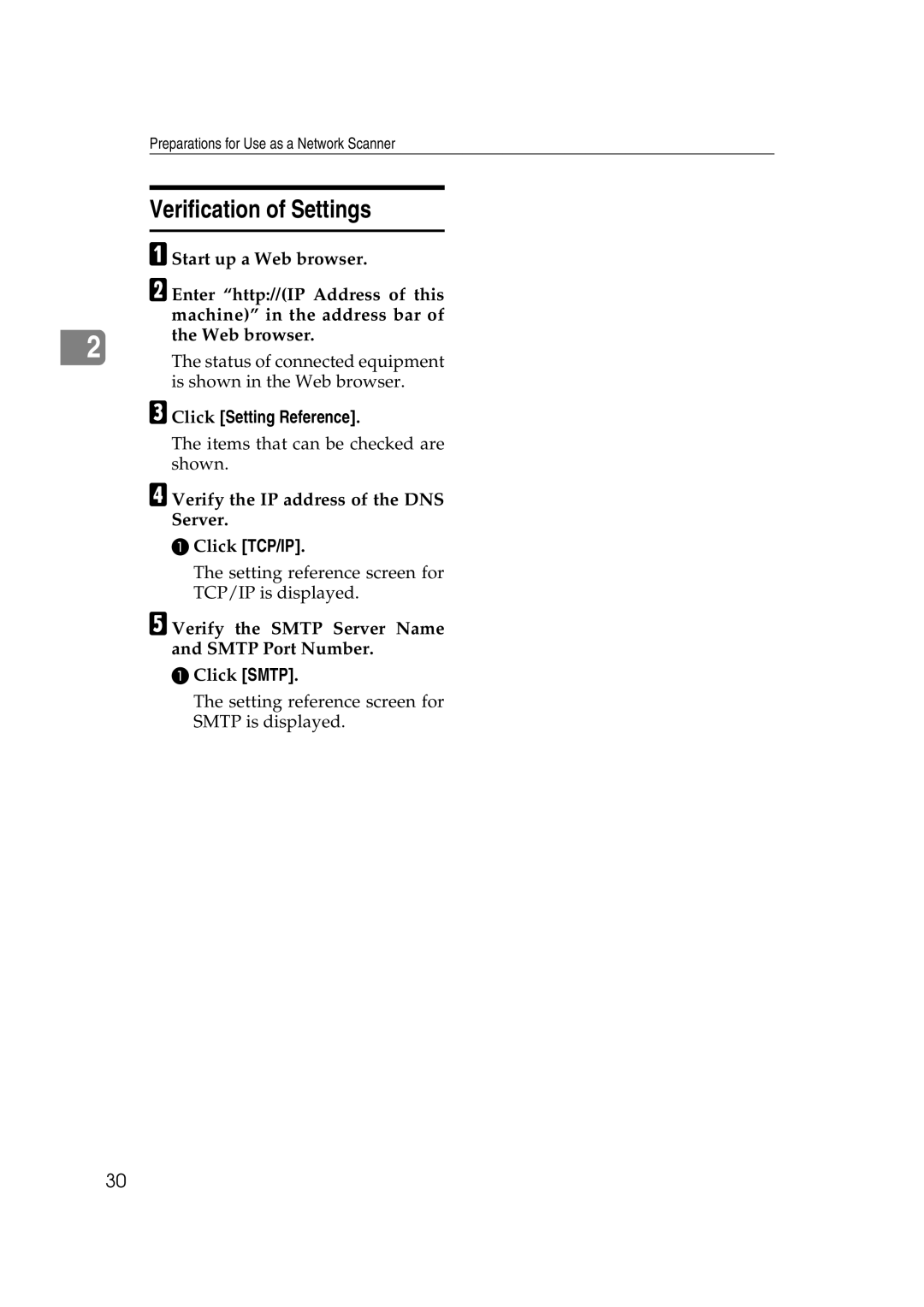 Savin 1075 appendix Verification of Settings, Click Setting Reference, Verify the IP address of the DNS Server 