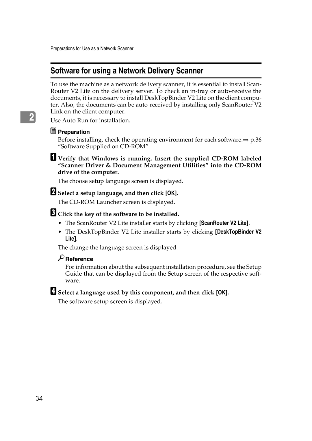 Savin 1075 appendix Software for using a Network Delivery Scanner, Select a setup language, and then click OK 