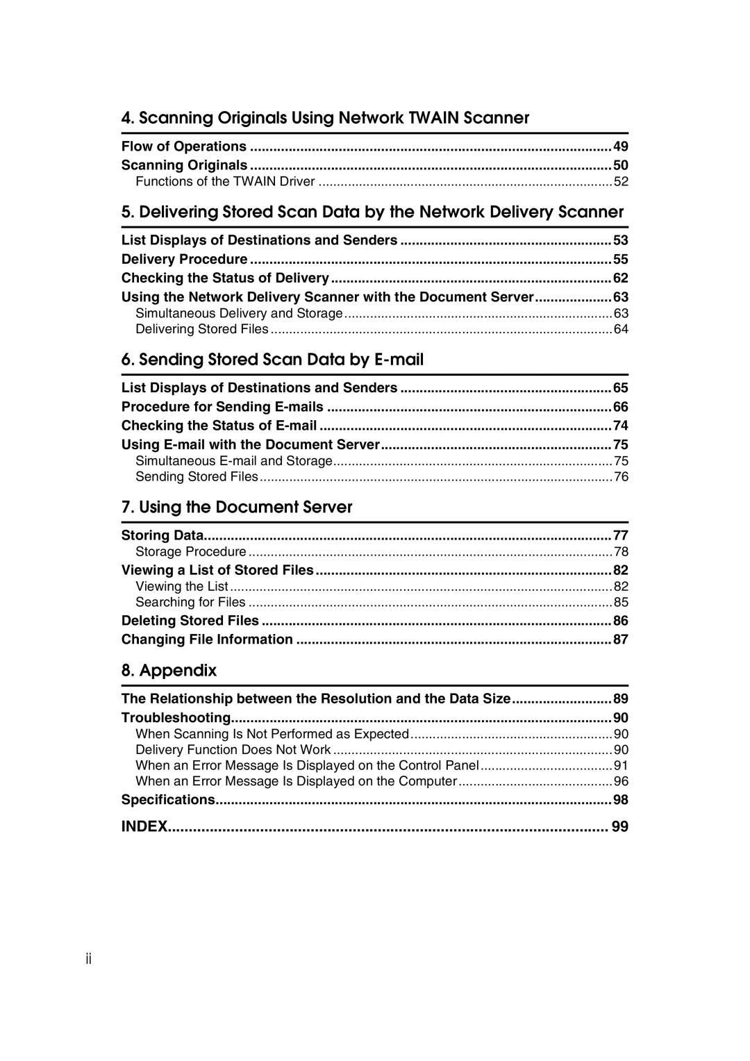 Savin 1075 appendix Flow of Operations Scanning Originals, Storing Data, Viewing a List of Stored Files, Troubleshooting 