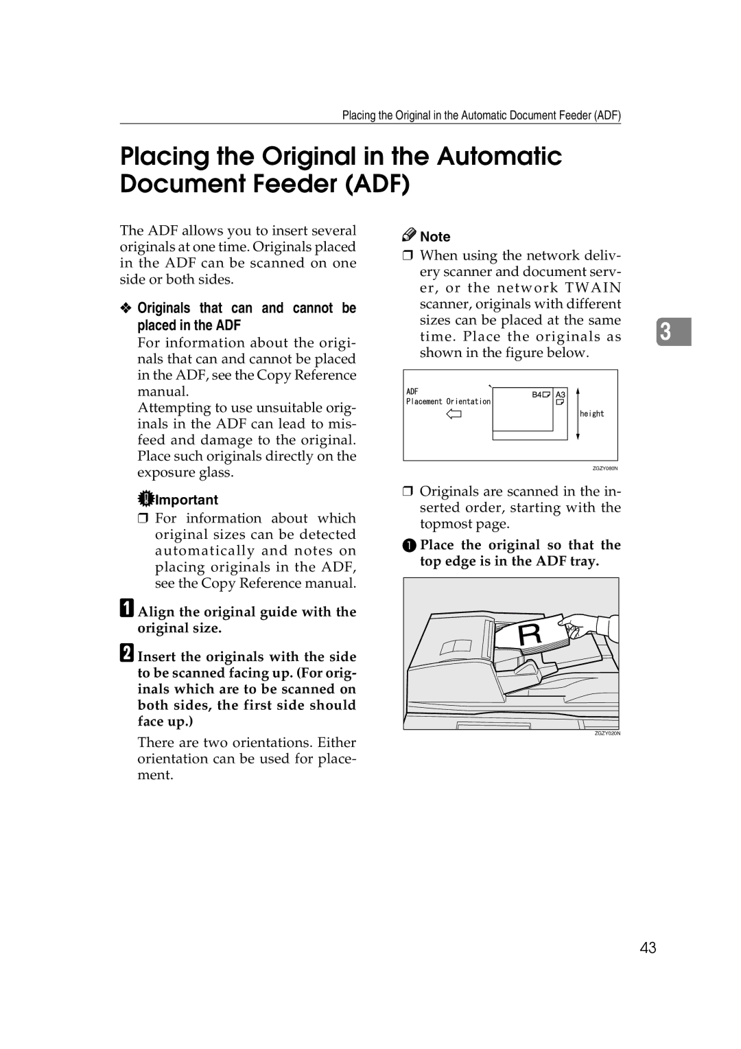 Savin 1075 Placing the Original in the Automatic Document Feeder ADF, Originals that can and cannot be placed in the ADF 