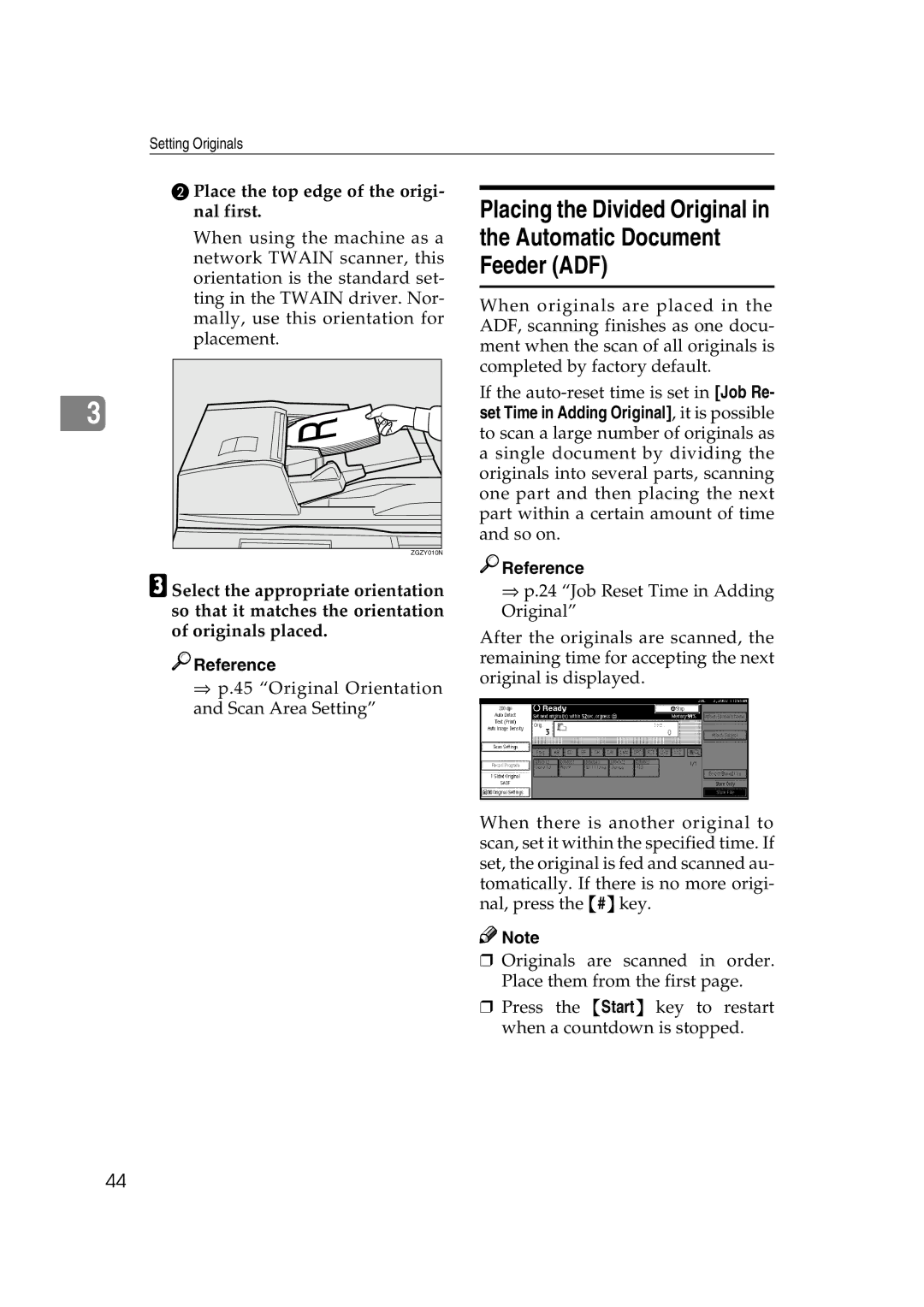 Savin 1075 appendix Placing the Divided Original Automatic Document Feeder ADF, Place the top edge of the origi- nal first 