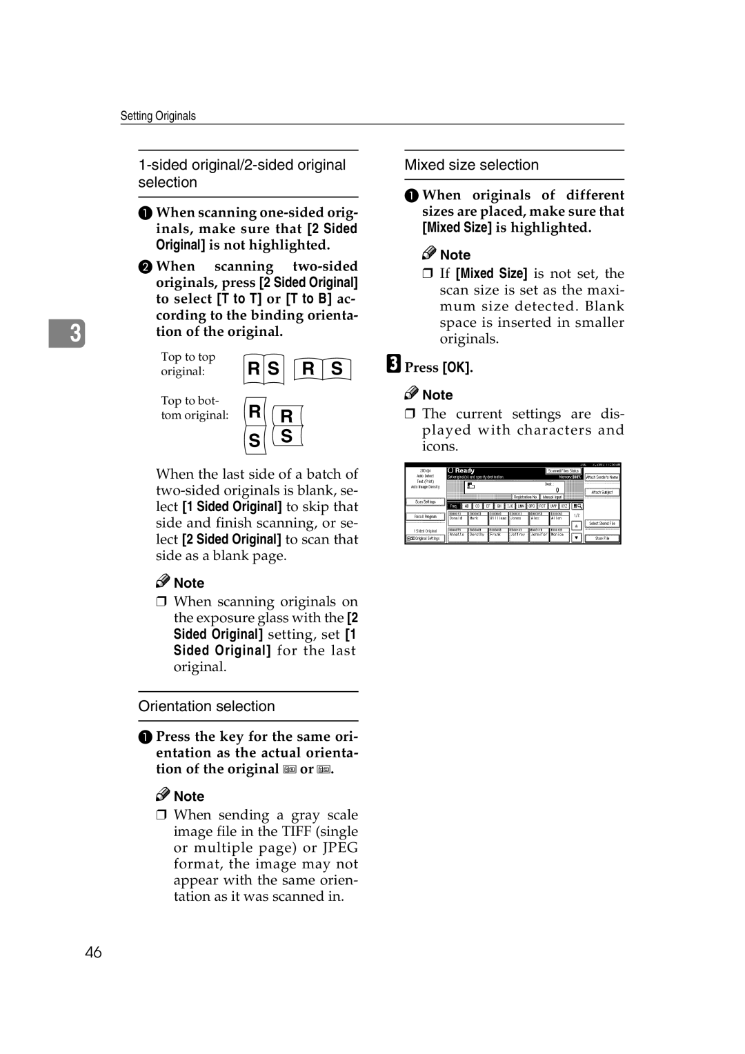 Savin 1075 appendix Sided original/2-sided original selection, Mixed size selection, Orientation selection 