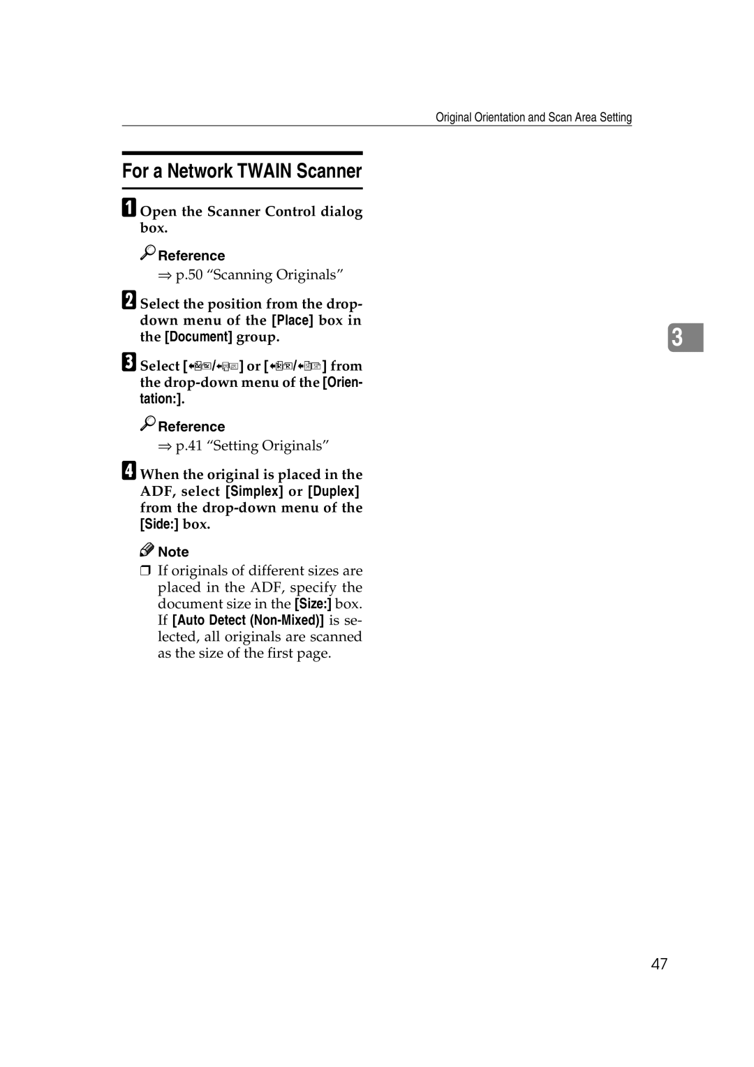 Savin 1075 appendix For a Network Twain Scanner, Open the Scanner Control dialog box, Document group 