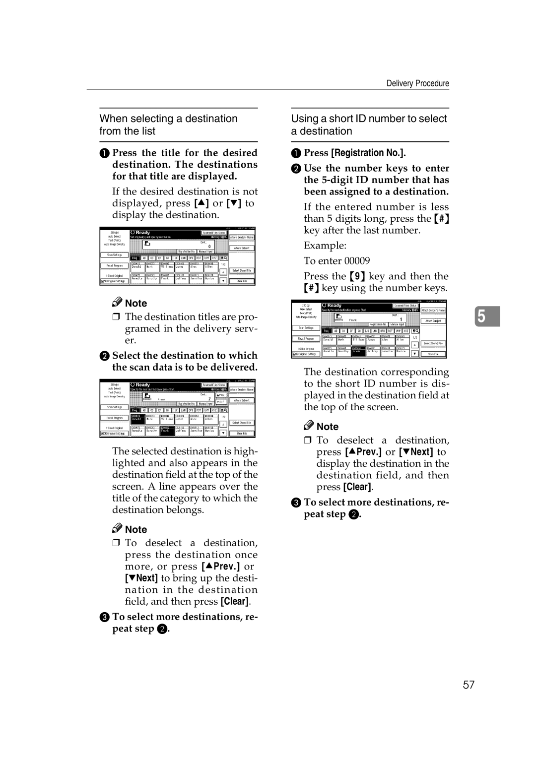 Savin 1075 appendix When selecting a destination from the list, Using a short ID number to select a destination 