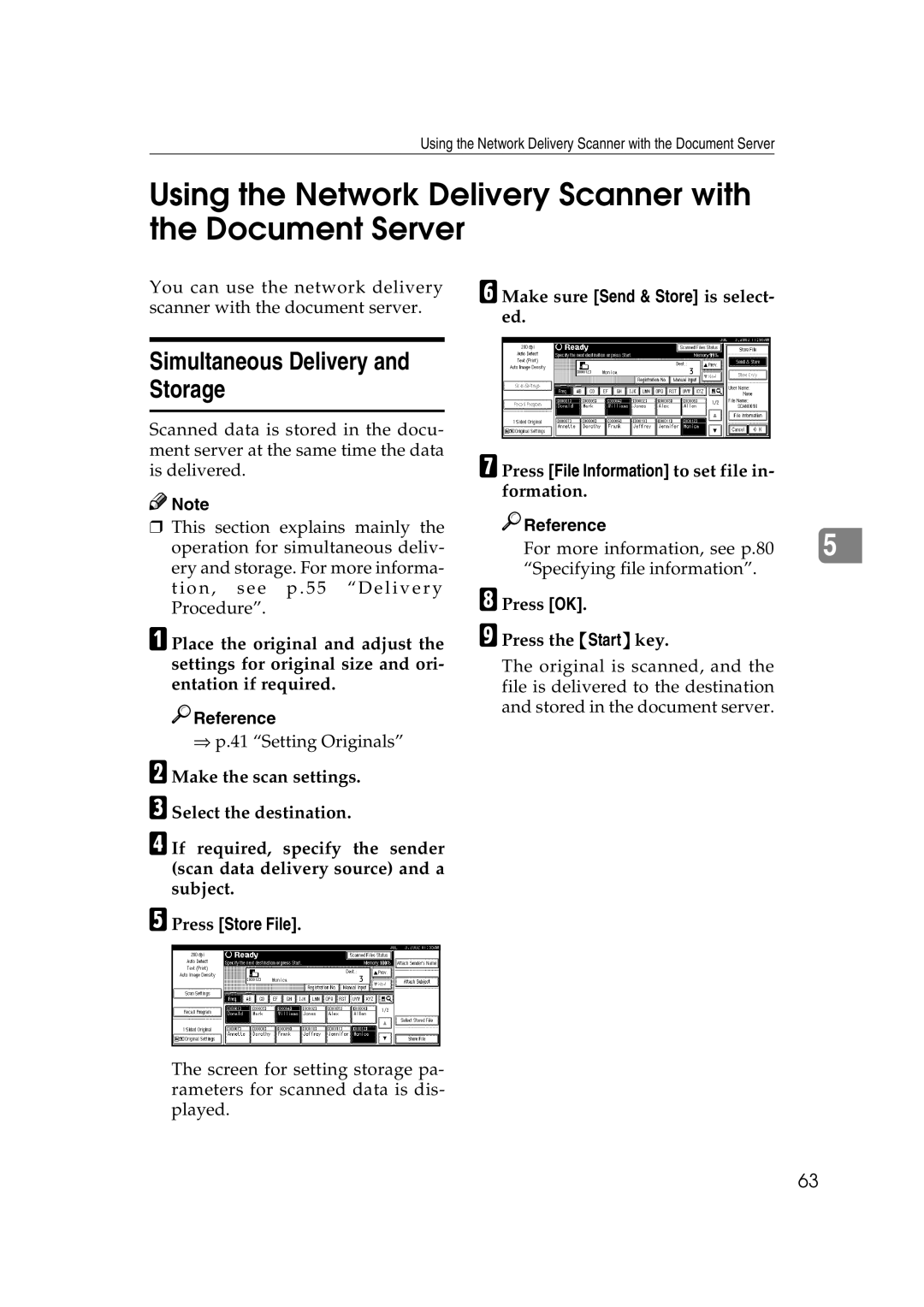 Savin 1075 appendix Using the Network Delivery Scanner with the Document Server, Simultaneous Delivery and Storage 