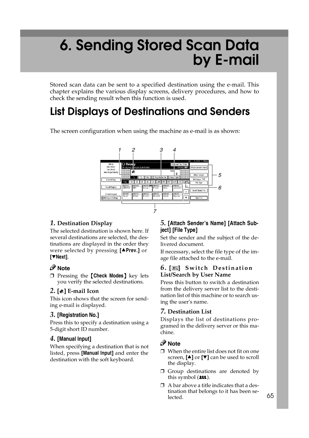 Savin 1075 appendix Mail Icon, Attach Sender’s Name Attach Sub- ject File Type, Switch Destination List/Search by User Name 