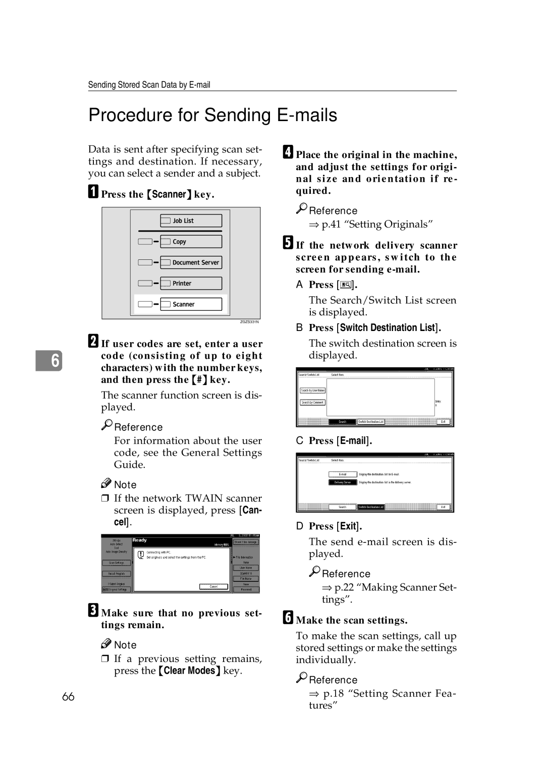 Savin 1075 appendix Procedure for Sending E-mails, Press E-mail 