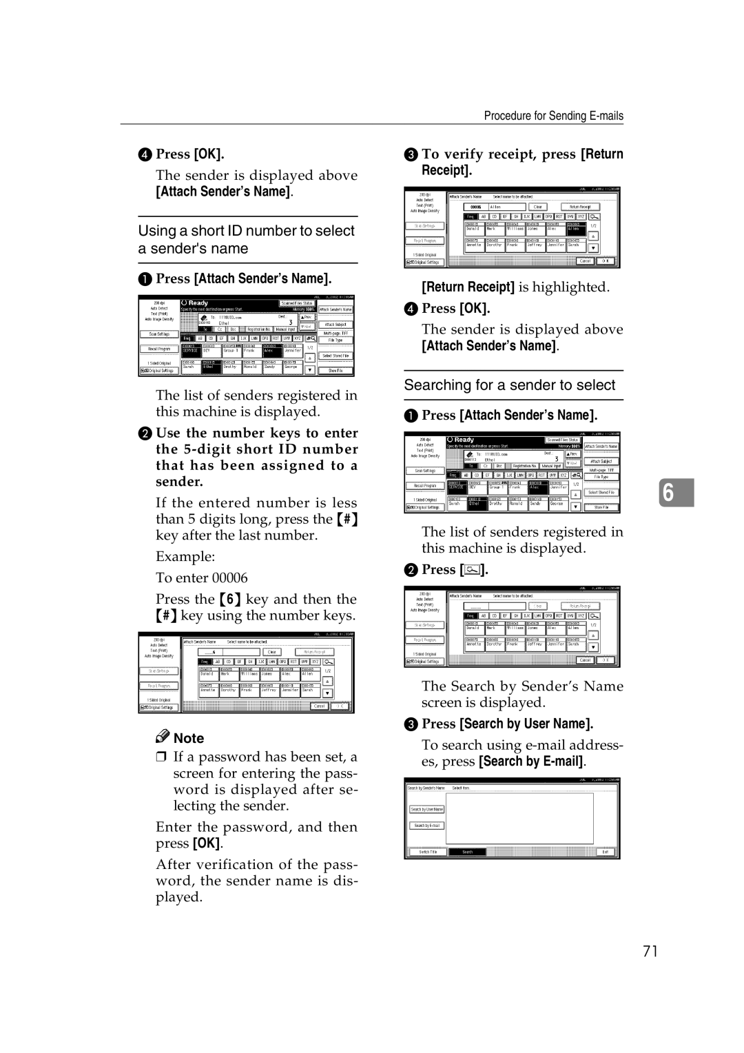 Savin 1075 appendix Using a short ID number to select a senders name 