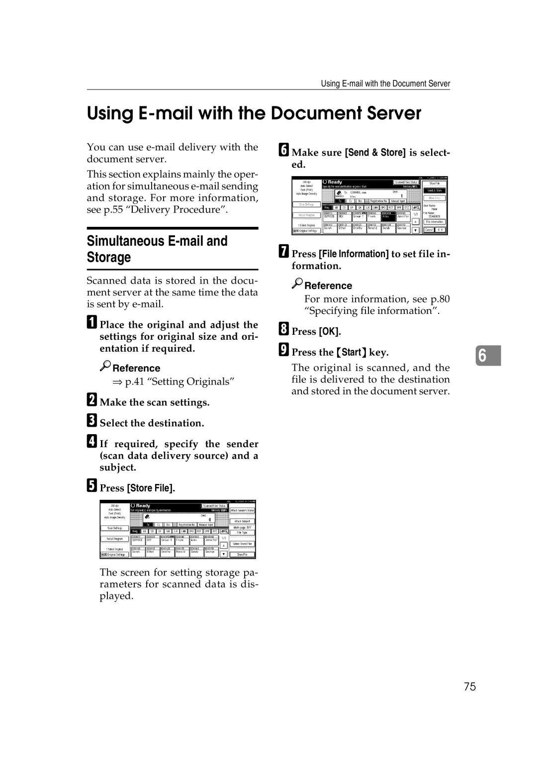 Savin 1075 appendix Using E-mail with the Document Server, Simultaneous E-mail and Storage 