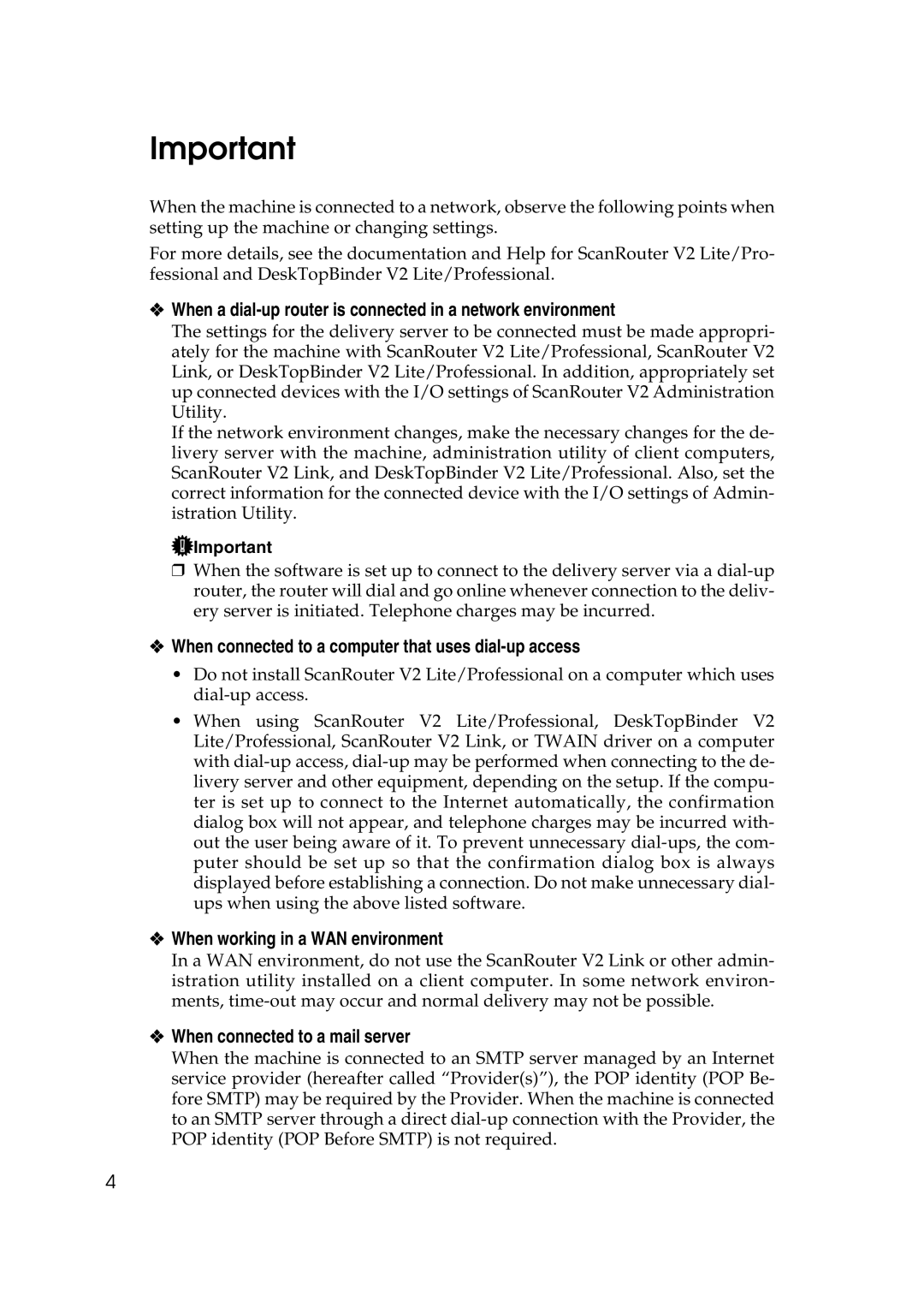 Savin 1075 appendix When a dial-up router is connected in a network environment, When working in a WAN environment 