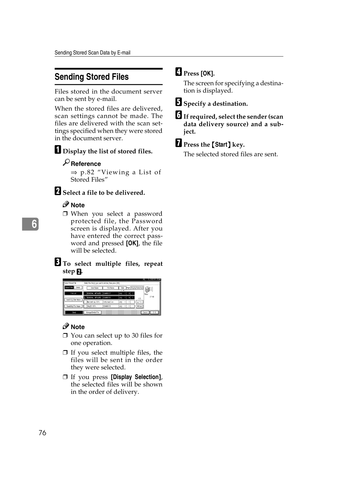 Savin 1075 appendix Sending Stored Files, Display the list of stored files 