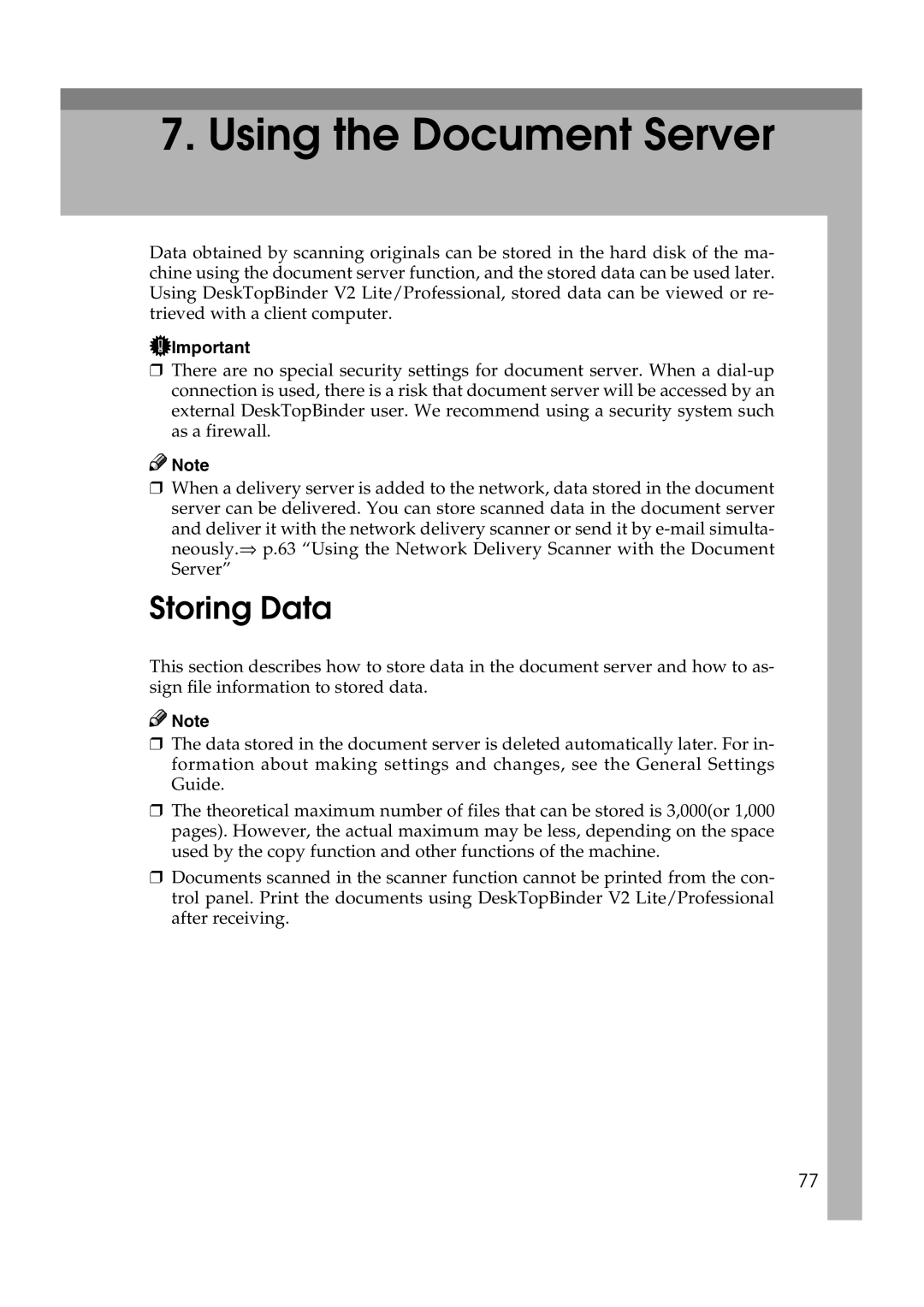 Savin 1075 appendix Using the Document Server, Storing Data 