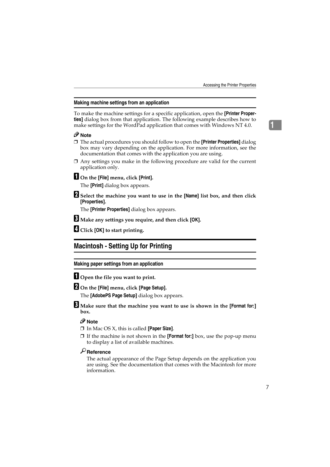 Savin 1232 appendix Macintosh Setting Up for Printing, Making paper settings from an application 