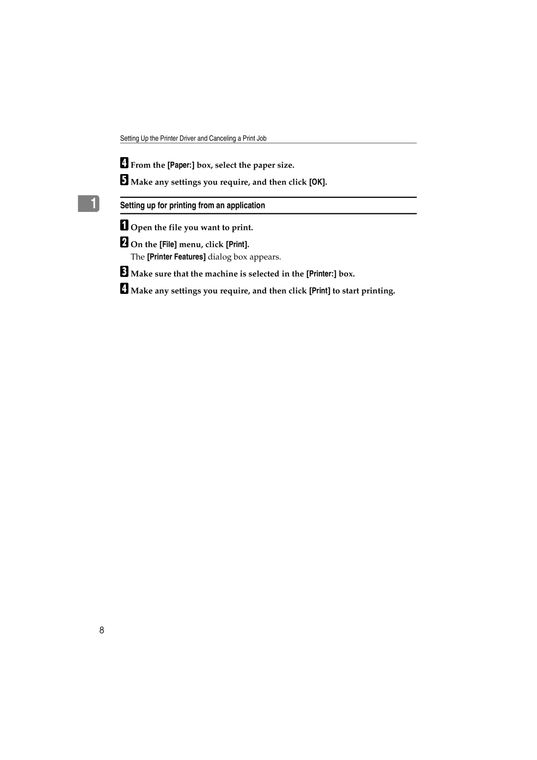 Savin 1232 appendix Setting up for printing from an application 