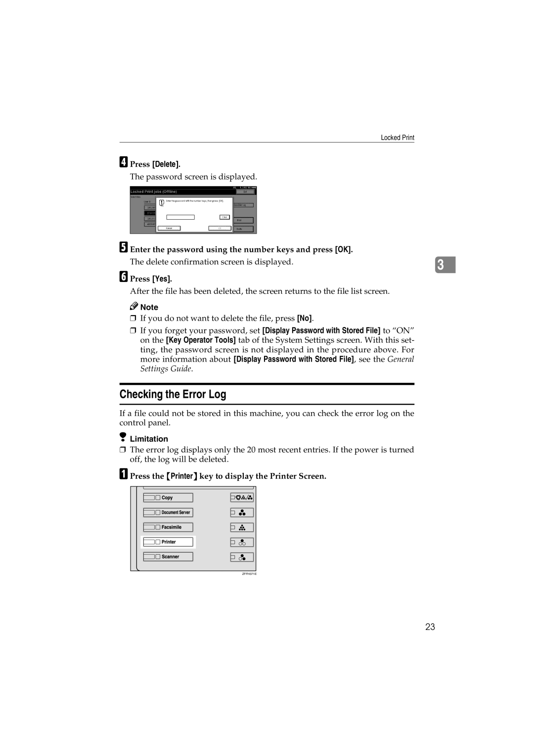 Savin 1232 appendix Delete confirmation screen is displayed 