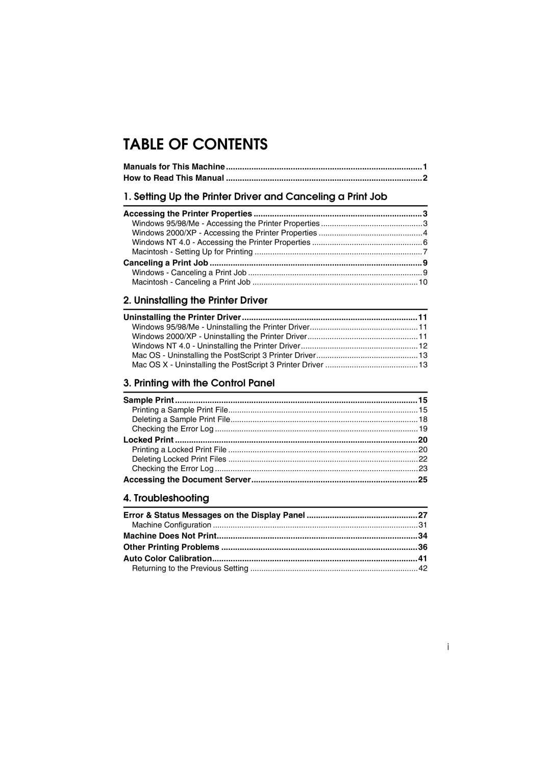 Savin 1232 appendix Table of Contents 