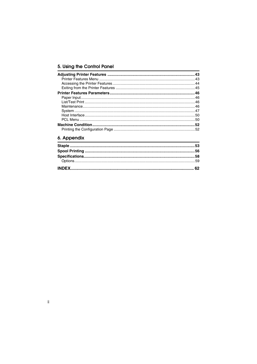 Savin 1232 appendix Adjusting Printer Features, Printer Features Parameters, Machine Condition 