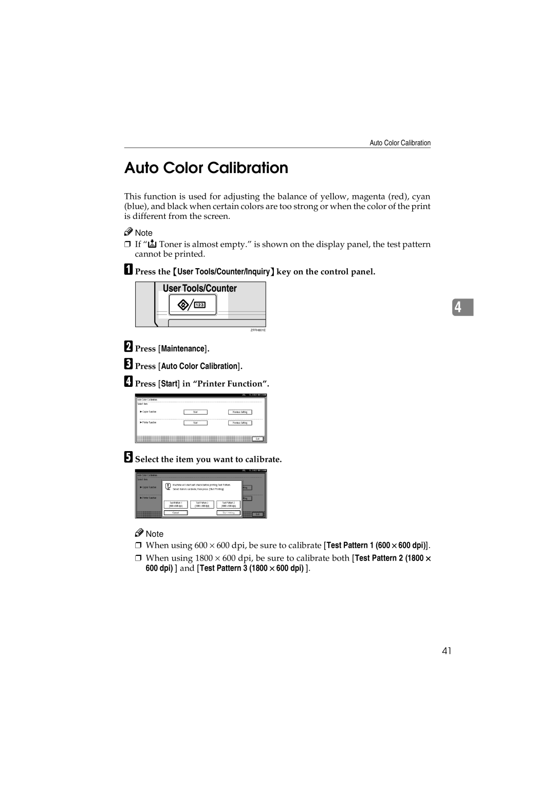 Savin 1232 appendix Press Maintenance Press Auto Color Calibration 