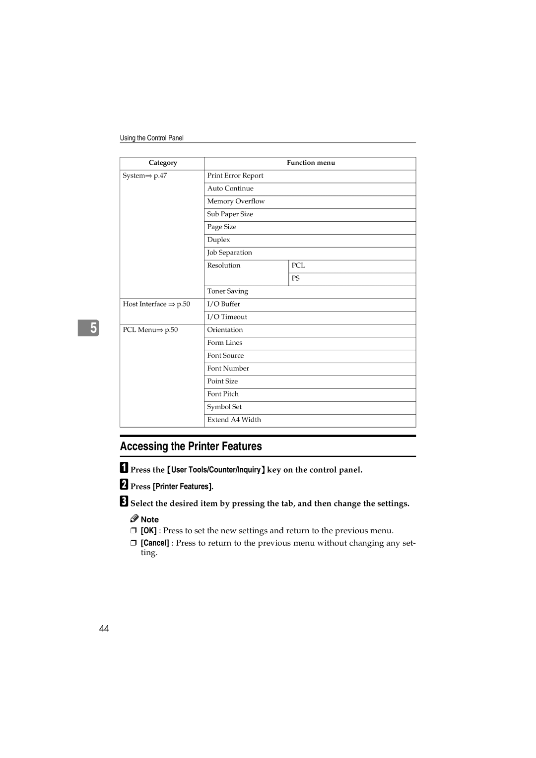 Savin 1232 appendix Accessing the Printer Features, Press Printer Features 