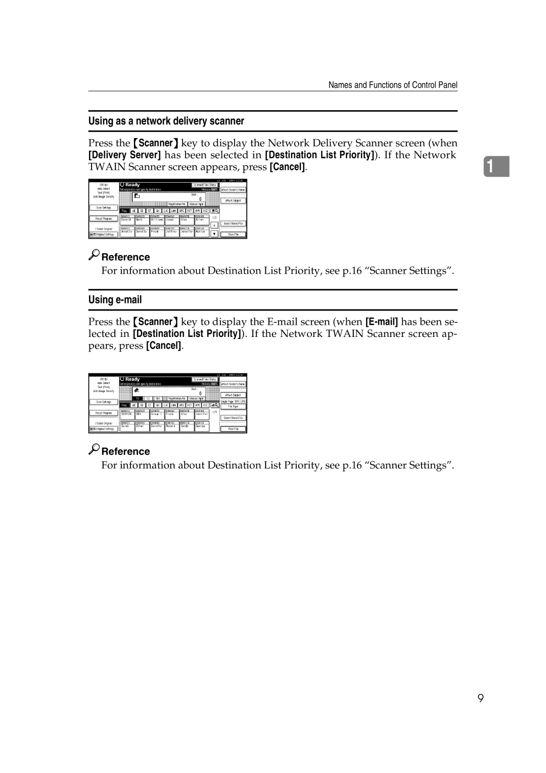 Savin 2045 appendix Using as a network delivery scanner, Using e-mail 