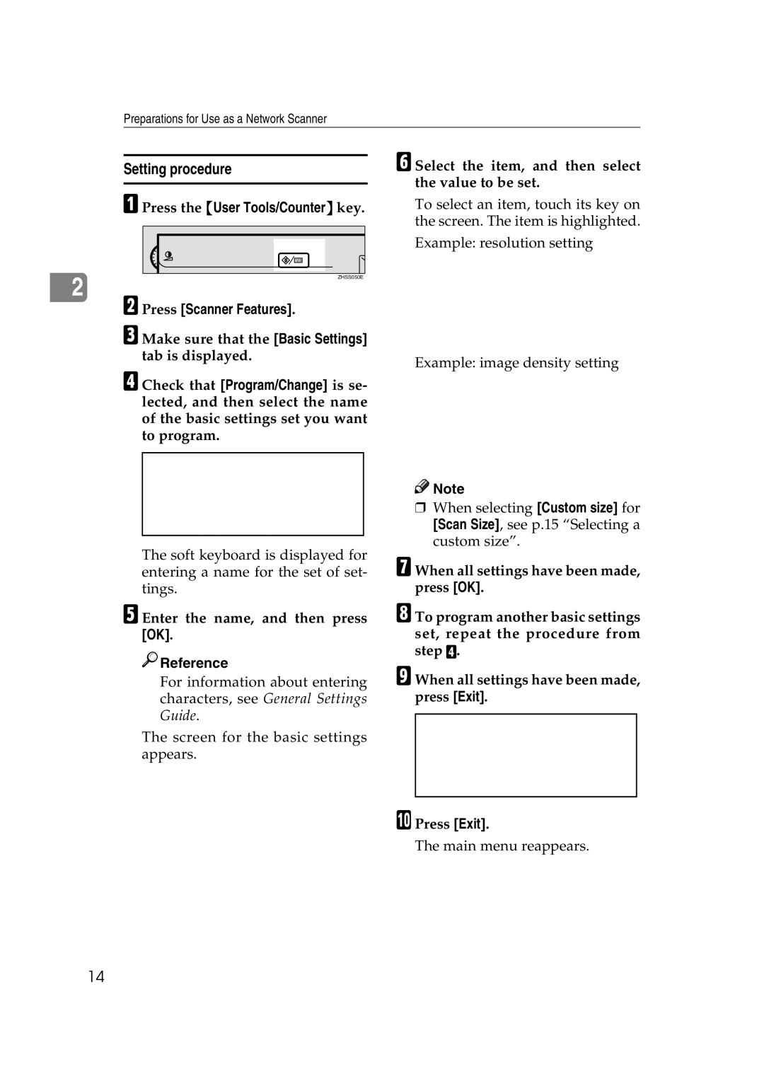 Savin 2045 Setting procedure, Press the User Tools/Counter key, Press Scanner Features, Enter the name, and then press OK 