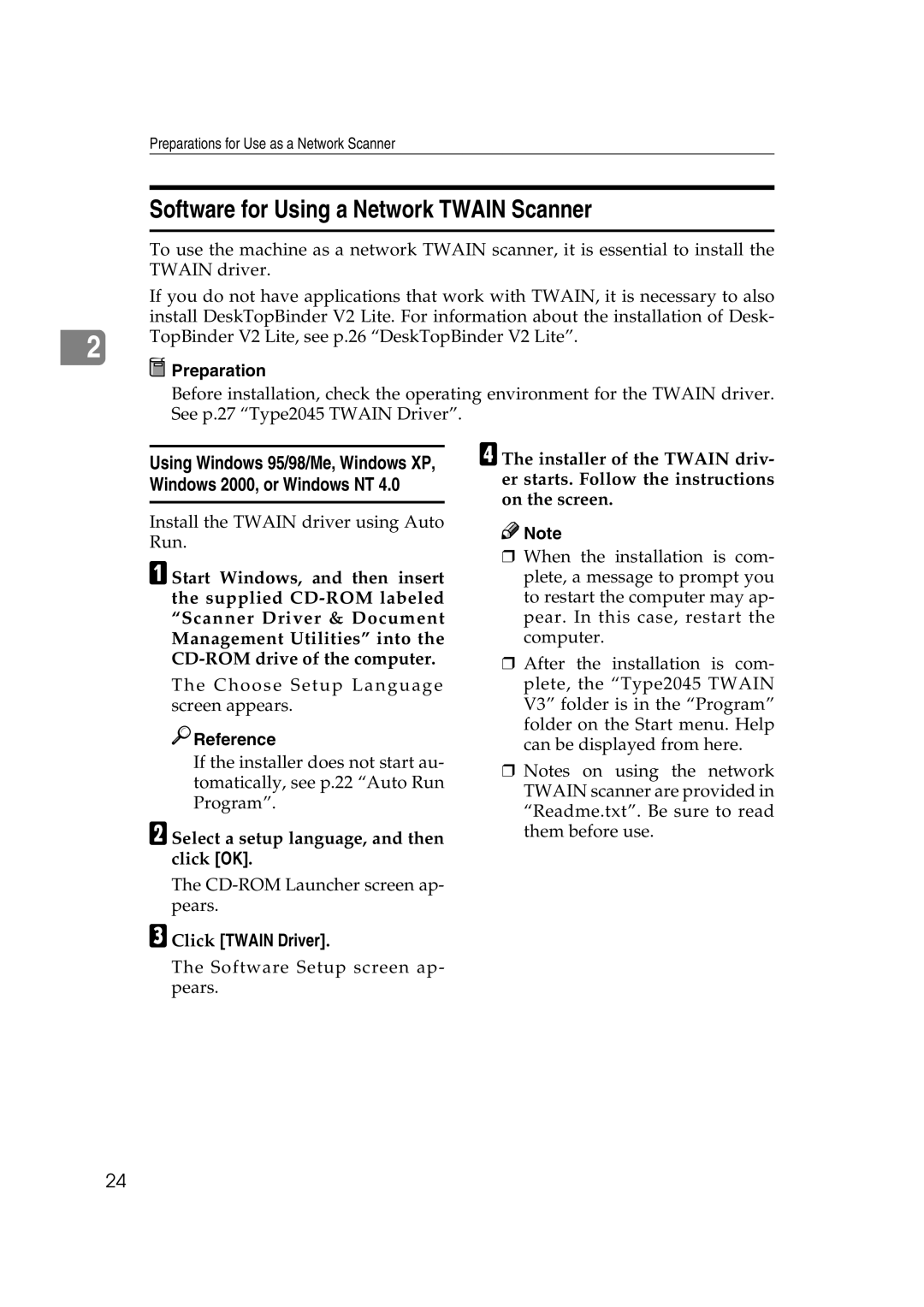 Savin 2045 Software for Using a Network Twain Scanner, Select a setup language, and then click OK, Click Twain Driver 