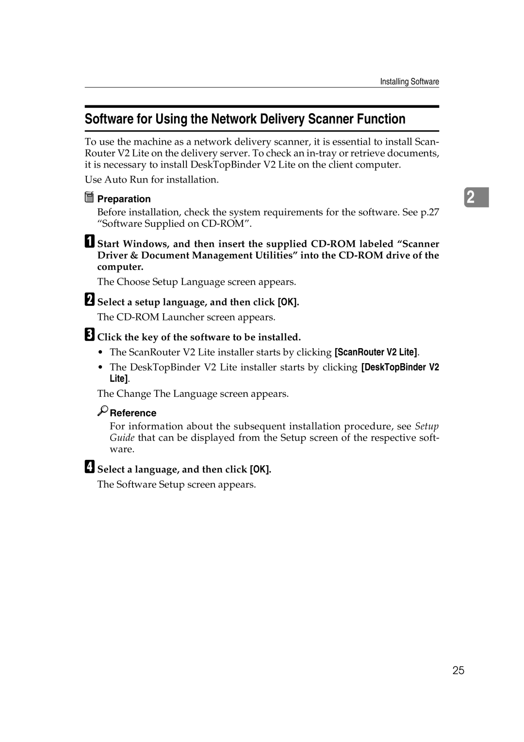 Savin 2045 appendix Software for Using the Network Delivery Scanner Function, Select a language, and then click OK 