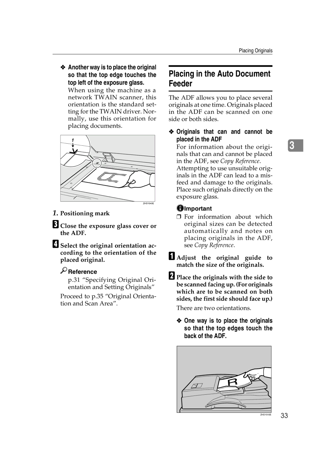 Savin 2045 appendix Placing in the Auto Document Feeder, Originals that can and cannot be Placed in the ADF 