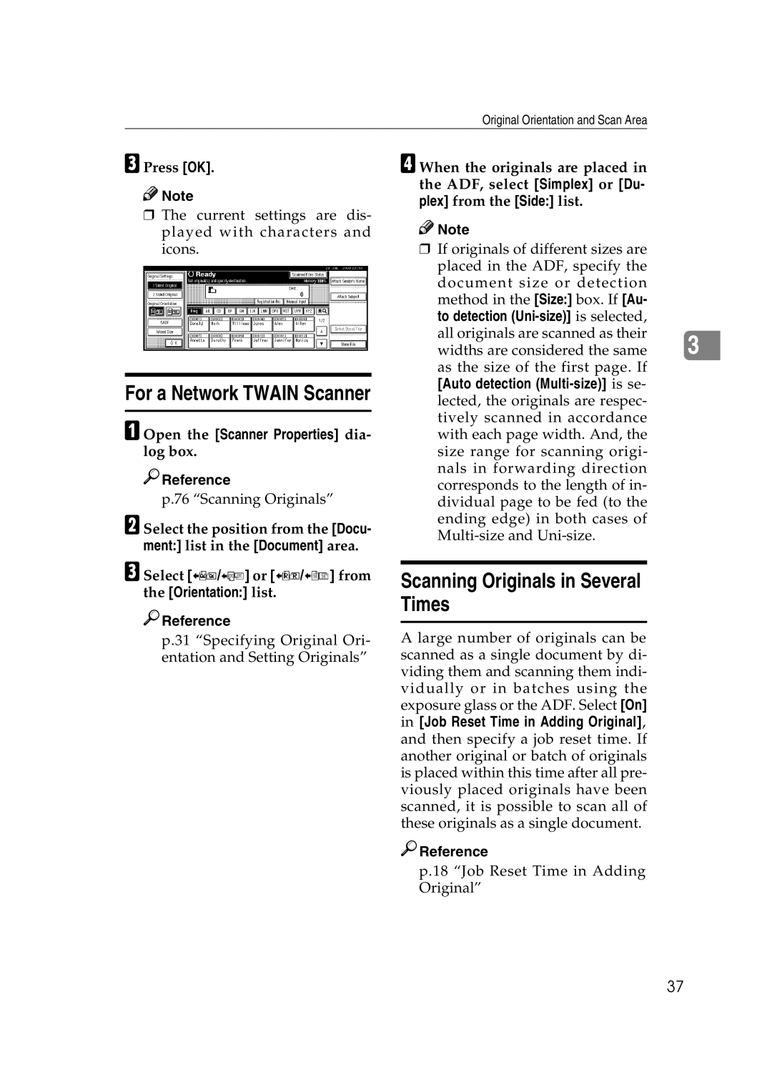 Savin 2045 appendix Scanning Originals in Several Times, Press OK, Open the Scanner Properties dia- log box 