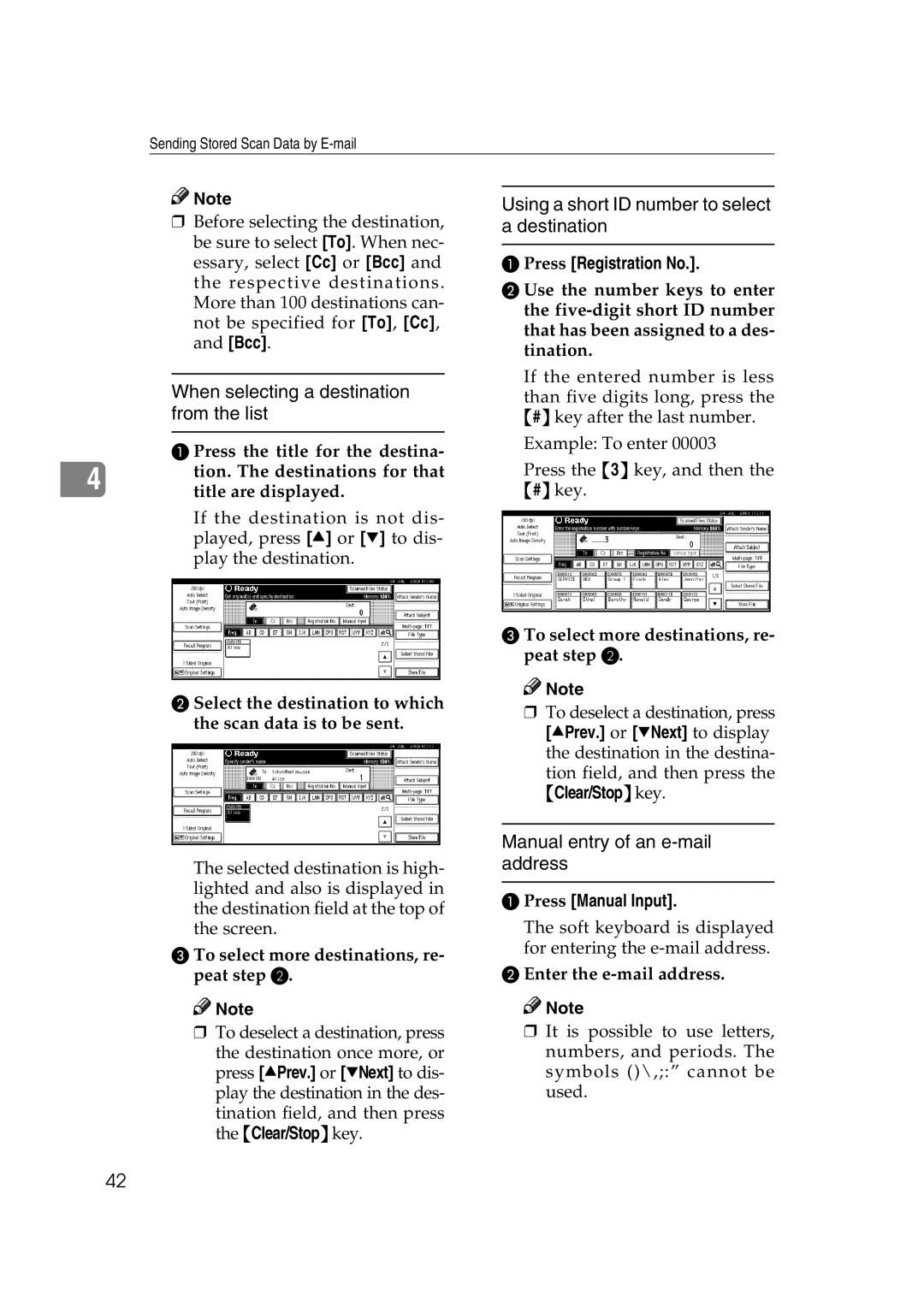 Savin 2045 When selecting a destination from the list, Using a short ID number to select a destination, Press Manual Input 