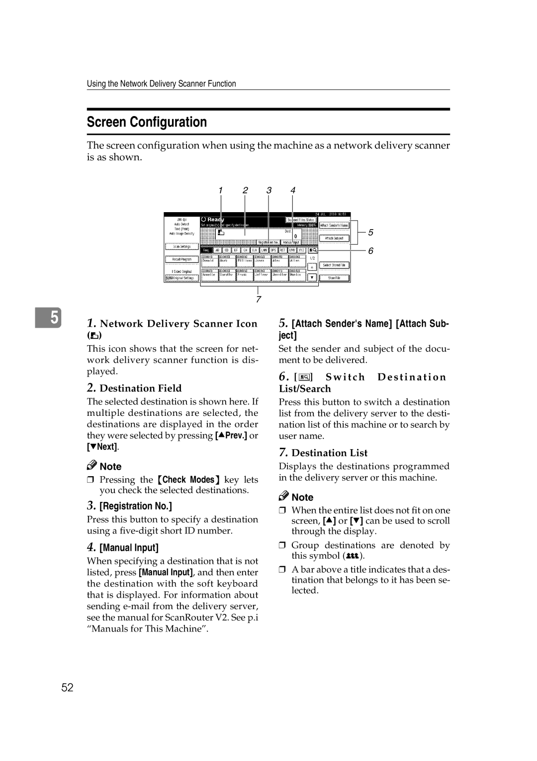 Savin 2045 appendix Network Delivery Scanner Icon, Attach Senders Name Attach Sub- ject, Switch Destination List/Search 