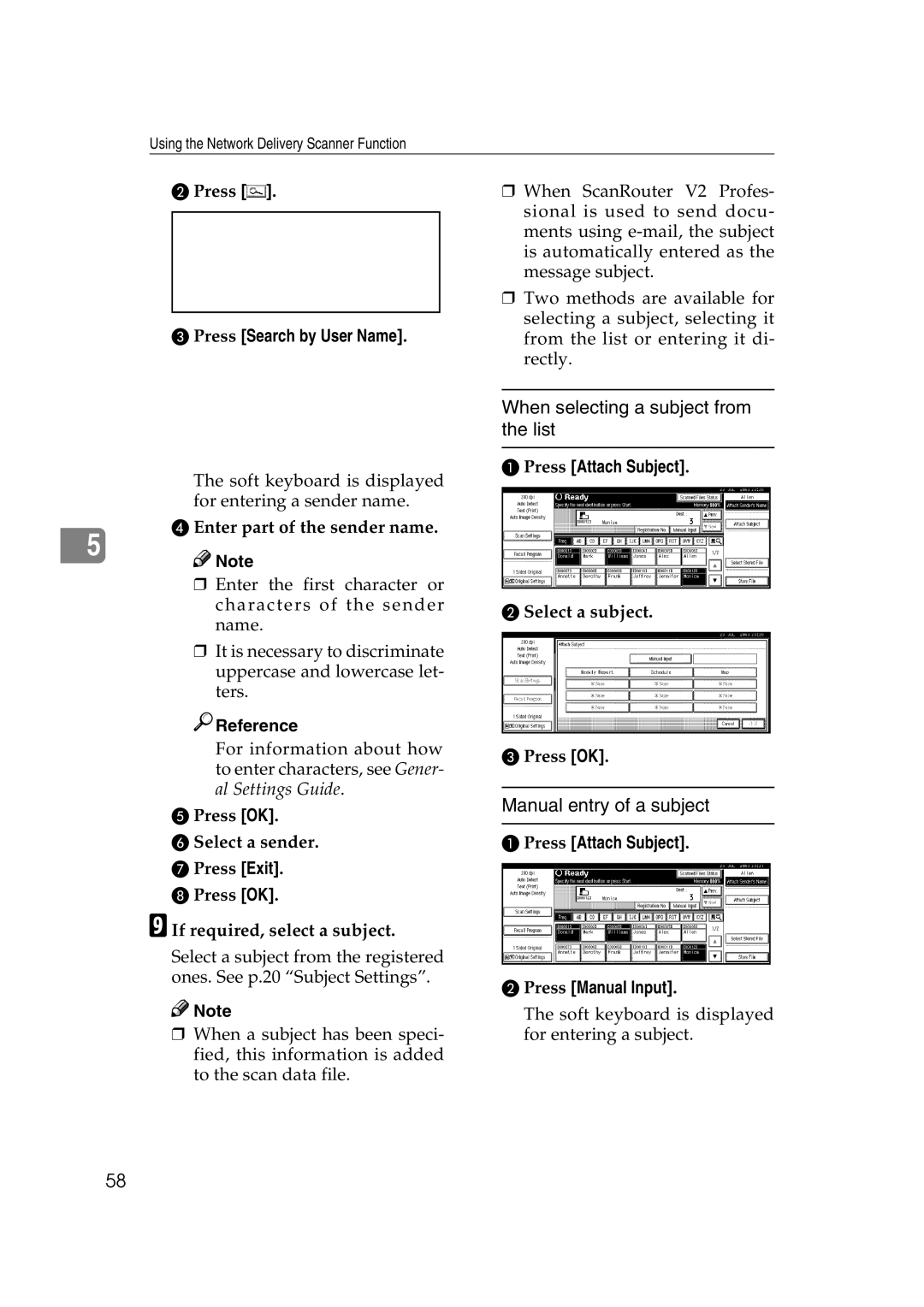 Savin 2045 appendix Soft keyboard is displayed for entering a sender name 