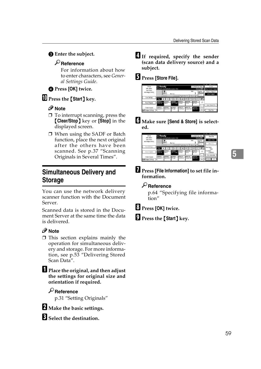 Savin 2045 appendix Simultaneous Delivery and Storage, Enter the subject 