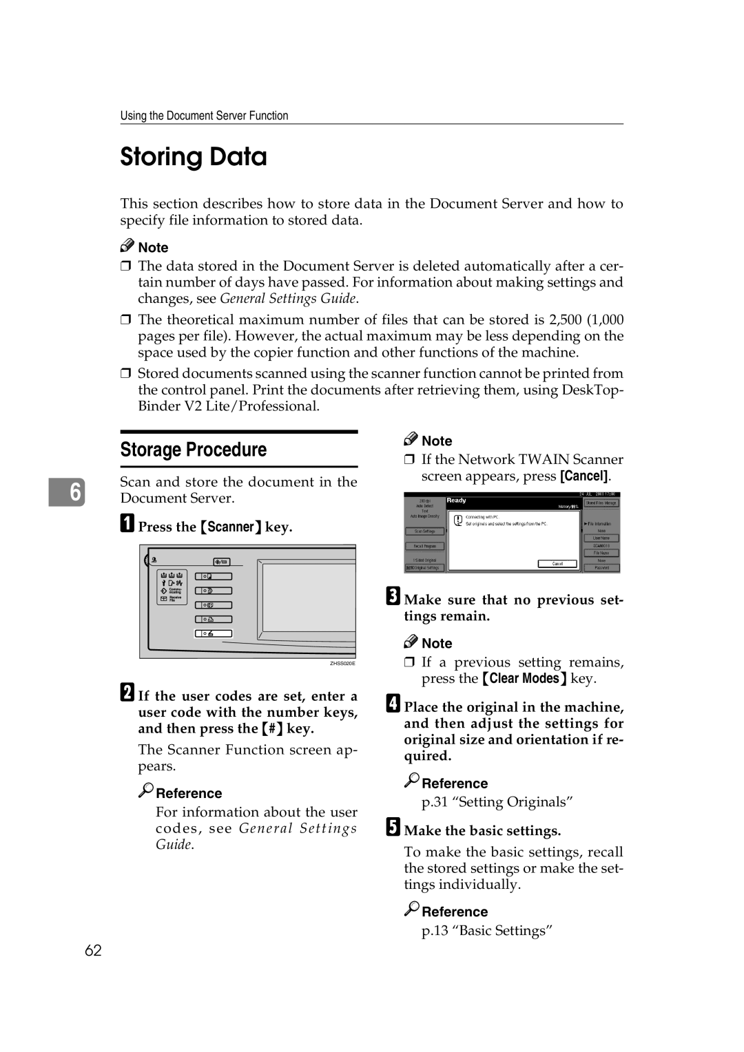 Savin 2045 appendix Storing Data, Storage Procedure 