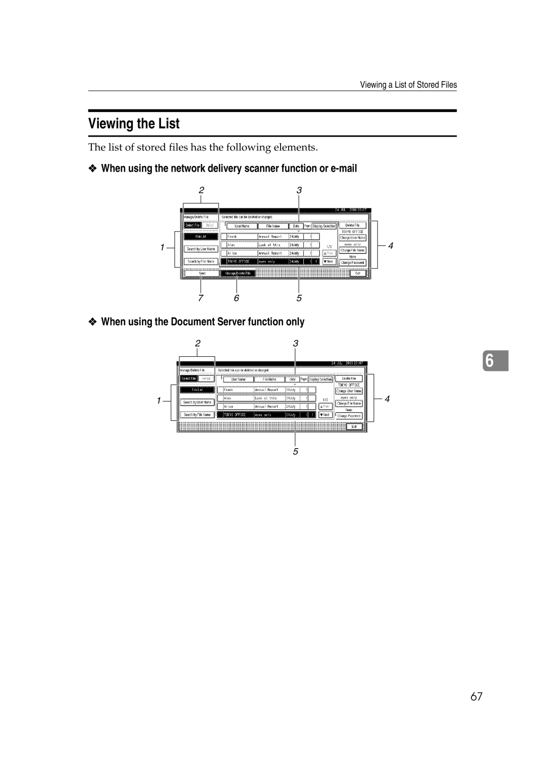 Savin 2045 appendix Viewing the List, When using the Document Server function only 