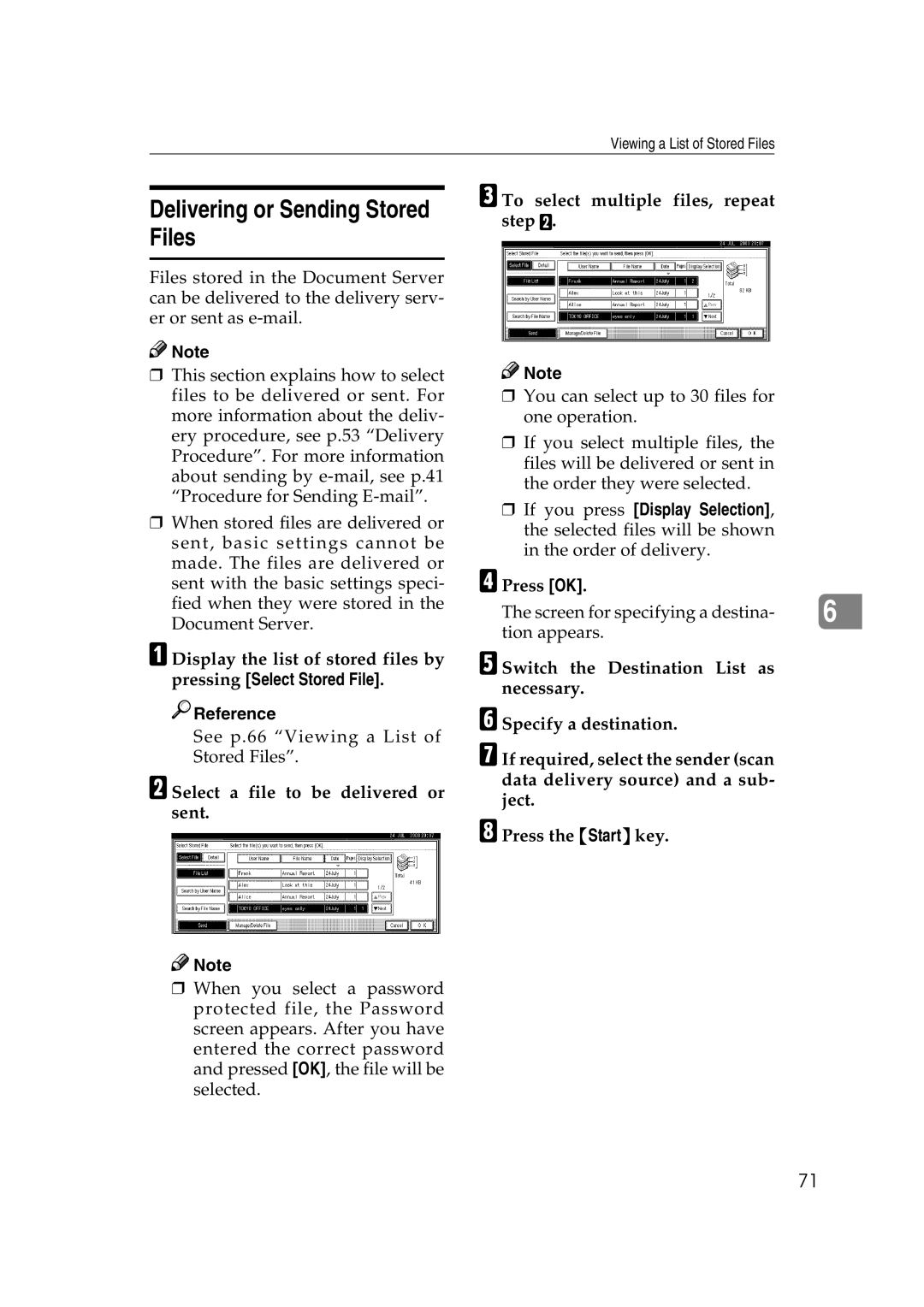 Savin 2045 appendix Delivering or Sending Stored Files, Select a file to be delivered or sent 